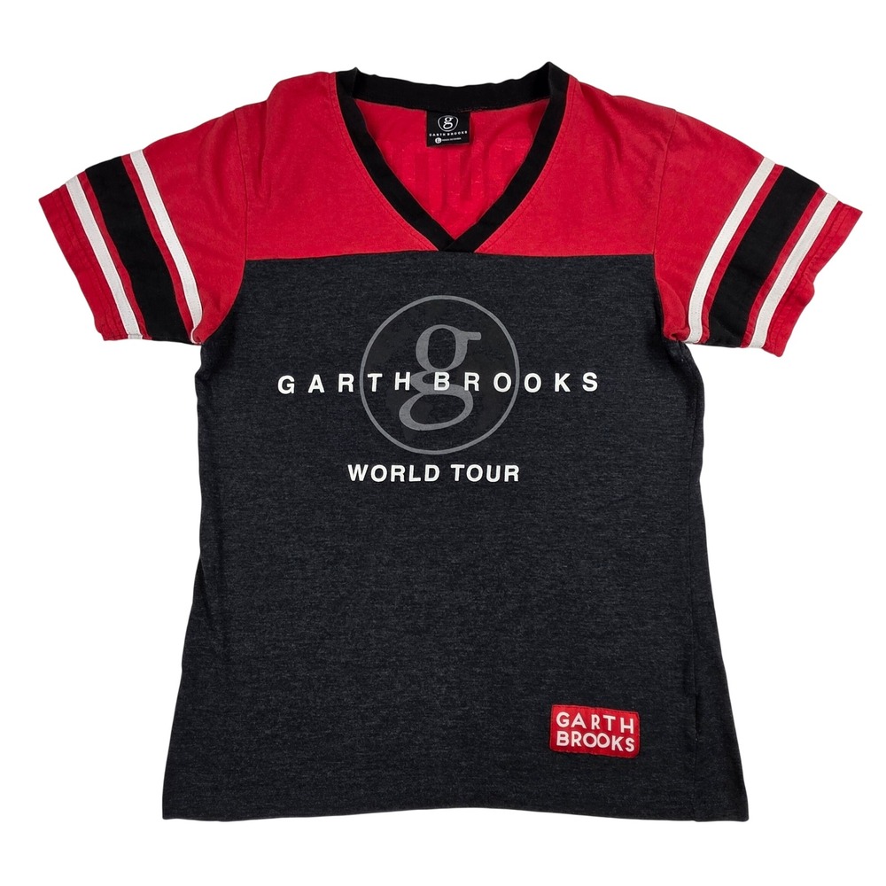 Garth Brooks World Tour T-Shirt Womens Large Gray Red Jersey Style Brooks 7 Tee